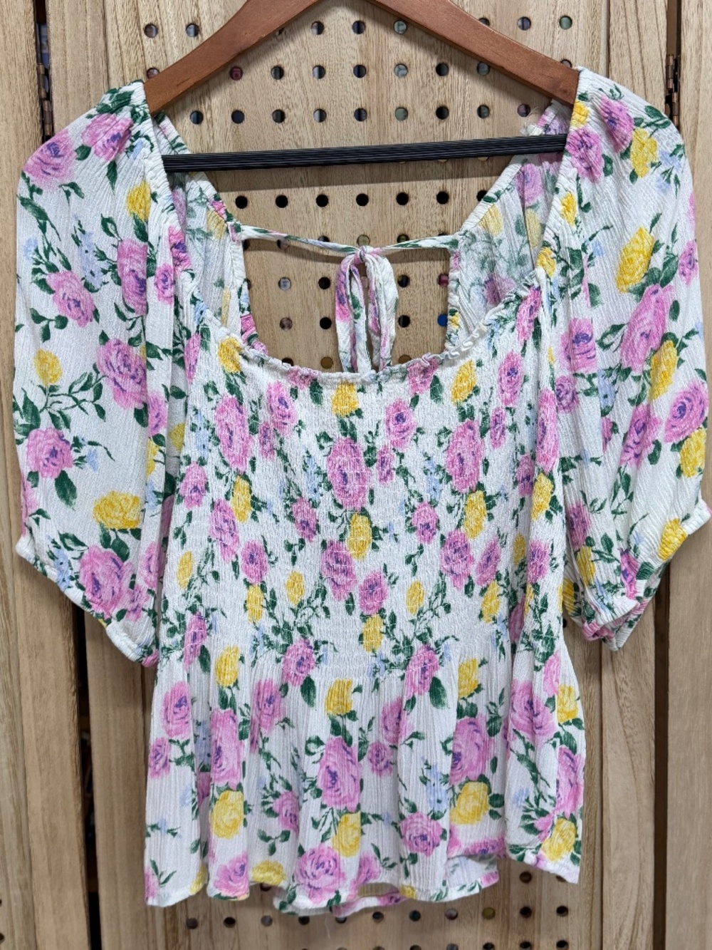 Forever 21 Plus 1X Floral Smocked Peplum Top Cottagecore Puff Sleeve